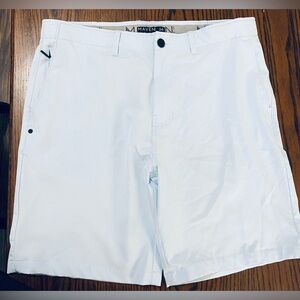 White and Blue Flat Front Shorts Lightweight Casual